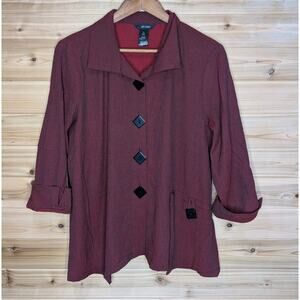 Ali Miles Top Womes Petite Large Red Crinkle Blouse Art Button Front